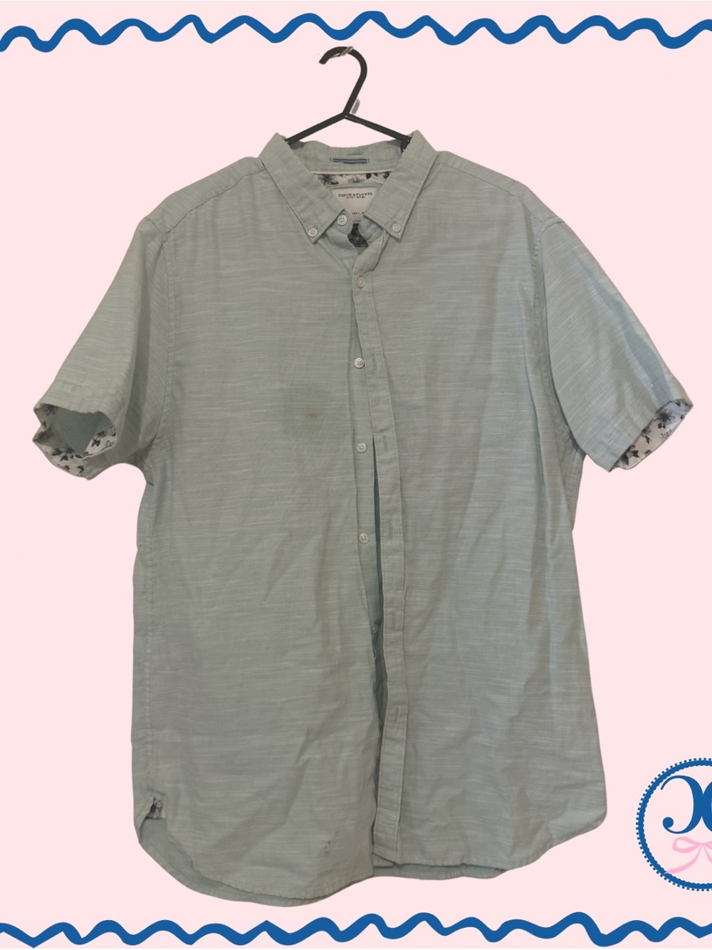 Denim & Flower Short-Sleeve Button-Down Shirt - Light Green